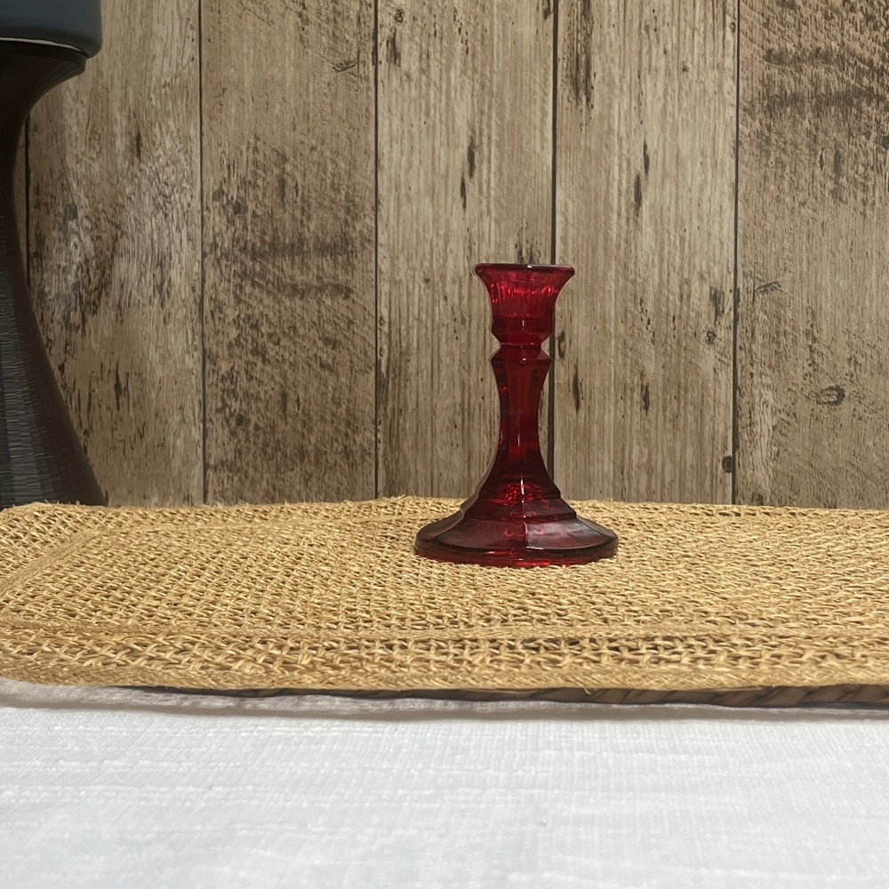 Vintage Red Glass Candlestick Holder Ruby Red Small Taper Candle Holder